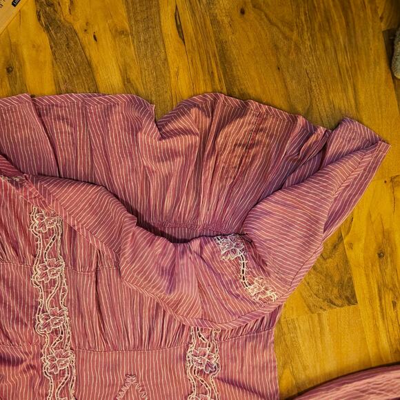 Free People AnotheSpecial Day M Pink Boho Embroidered Raw‎ hems Tunic Oversized - Picture 14 of 15